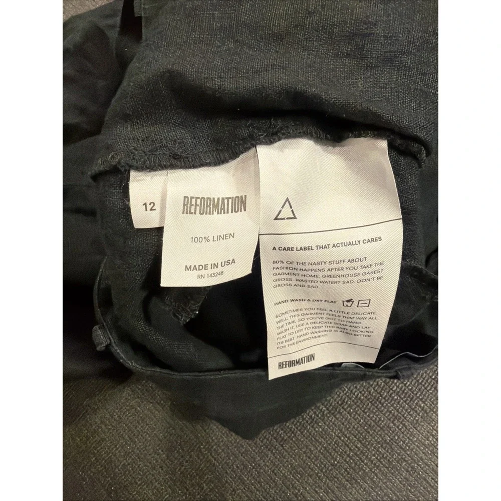 Reformation Black Linen Wide Leg Pants Size 12 Button Pockets